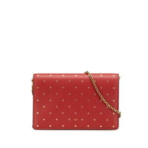 Dior Star Chain Wallet Bag Shoulder Red Gold Leather